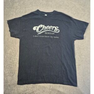 Gildan Cheers Boston T-Shirt Mens Large Black Heavy Cotton Graphic Tee TV Show